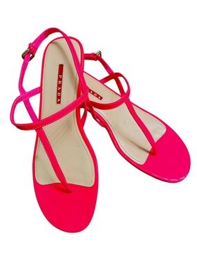 PRADA PATENT LEATHER THONG WEDGES